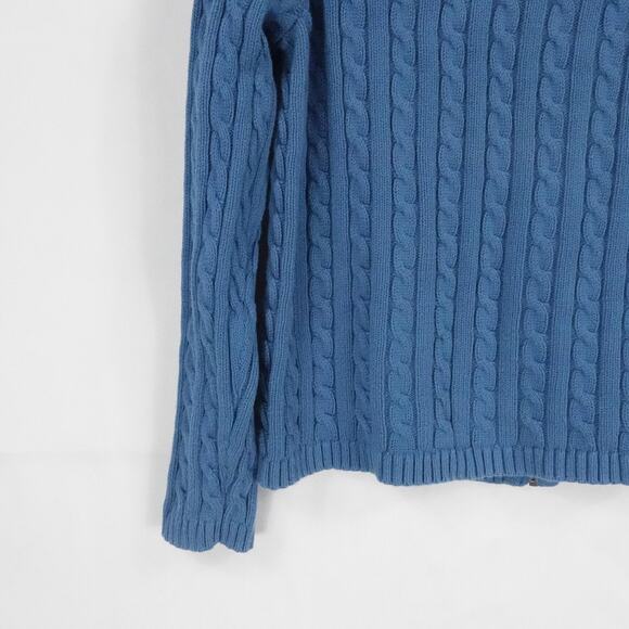 LL Bean Sweater Women Large Blue Cable Knit Full Zip Chunky Outdoors Casual Fall - Picture 11 of 15